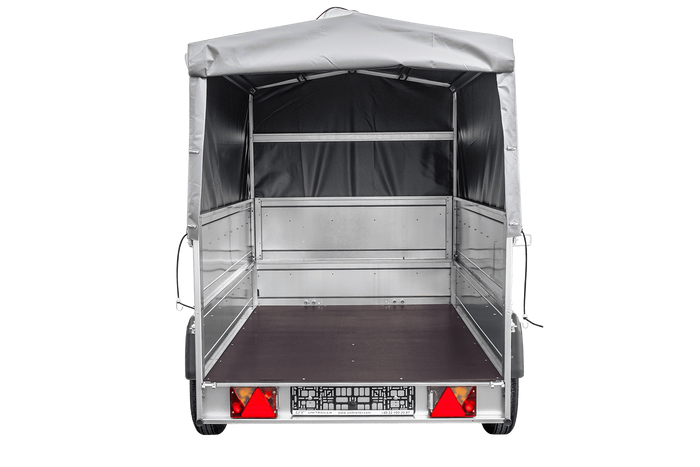 PKW-Anhänger 230×125 UNITRAILER GARDEN 230 FD mit BIS-Seiten, H-800-Gestell und grauer Plane-Neu
