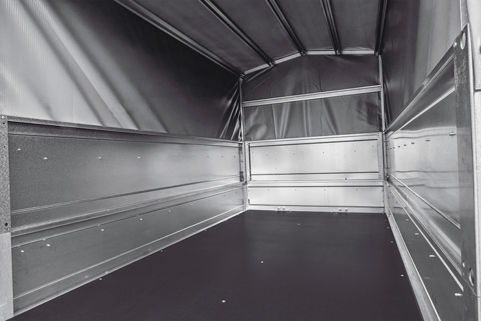 PKW-Anhänger 230×125 UNITRAILER GARDEN 230 FD mit BIS-Seiten, H-800-Gestell und grauer Plane-Neu