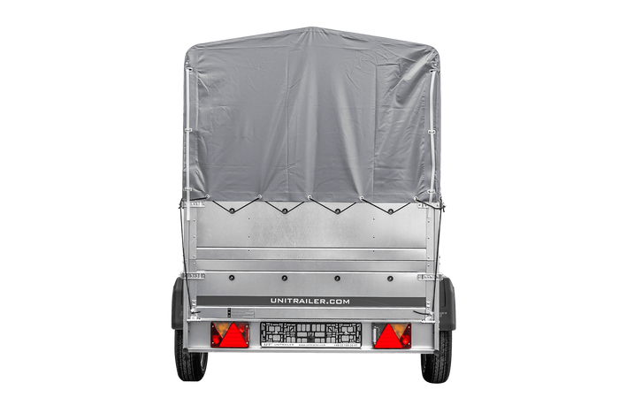 PKW-Anhänger 230×125 UNITRAILER GARDEN 230 FD mit BIS-Seiten, H-800-Gestell und grauer Plane-Neu