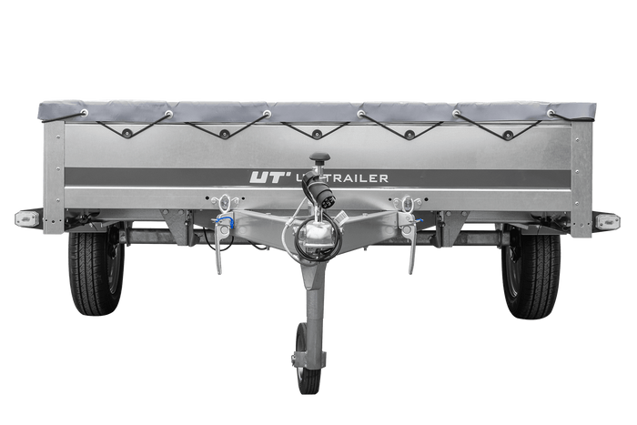 PKW Anhänger 264×150 UNITRAILER GARDEN 265 KIPP mit Flachplanenträger und grauer Plane-Neu