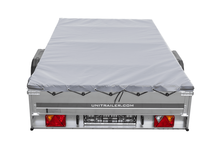 PKW Anhänger 264×150 UNITRAILER GARDEN 265 KIPP mit Flachplanenträger und grauer Plane-Neu