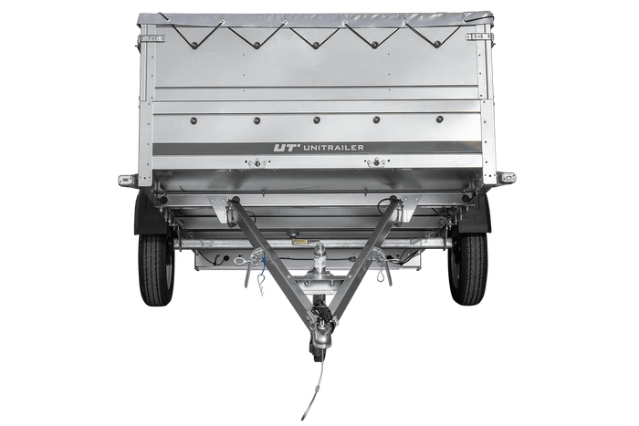 PKW-Anhänger 264×150 UNITRAILER GARDEN 265 KIPP mit zusätzlichen Bordwänden, H-0-Rahmen und grauer Plane-Neu