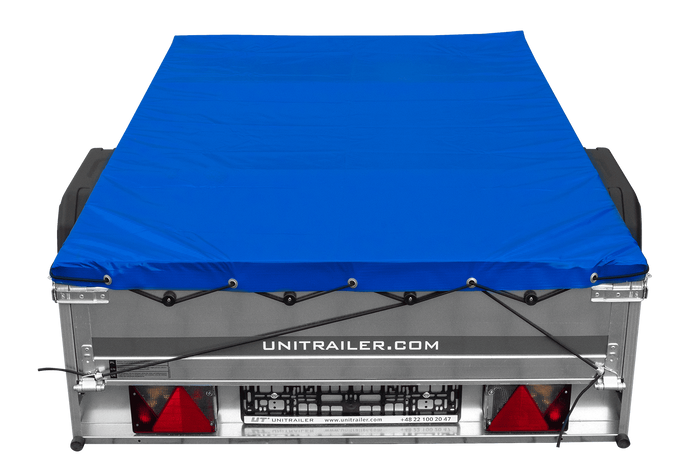 PKW Anhänger auf Blattfedern 200×125 UNITRAILER GARDEN 201/R KIPP mit H-0 Rahmen und blauer Plane-Neu