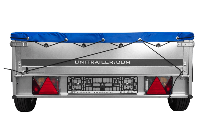 PKW Anhänger auf Blattfedern 200×125 UNITRAILER GARDEN 201/R KIPP mit H-0 Rahmen und blauer Plane-Neu