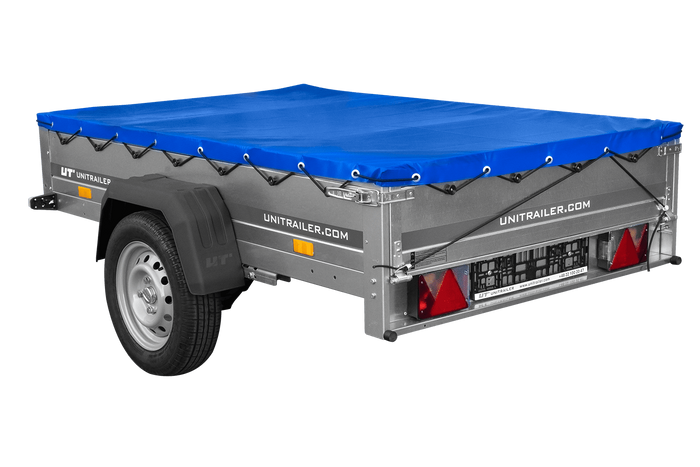 PKW Anhänger auf Blattfedern 200×125 UNITRAILER GARDEN 201/R KIPP mit H-0 Rahmen und blauer Plane-Neu