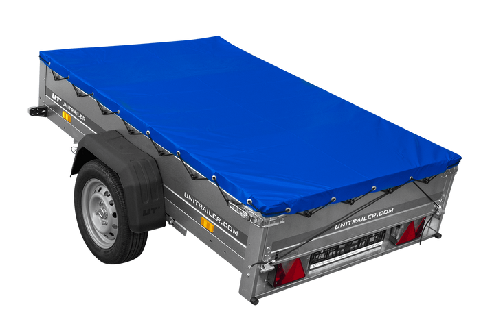 PKW Anhänger auf Blattfedern 200×125 UNITRAILER GARDEN 201/R KIPP mit H-0 Rahmen und blauer Plane-Neu