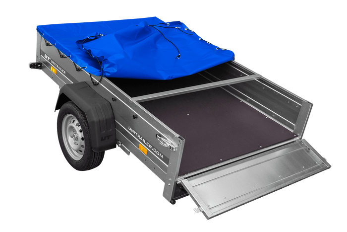 PKW Anhänger auf Blattfedern 200×125 UNITRAILER GARDEN 201/R KIPP mit H-0 Rahmen und blauer Plane-Neu