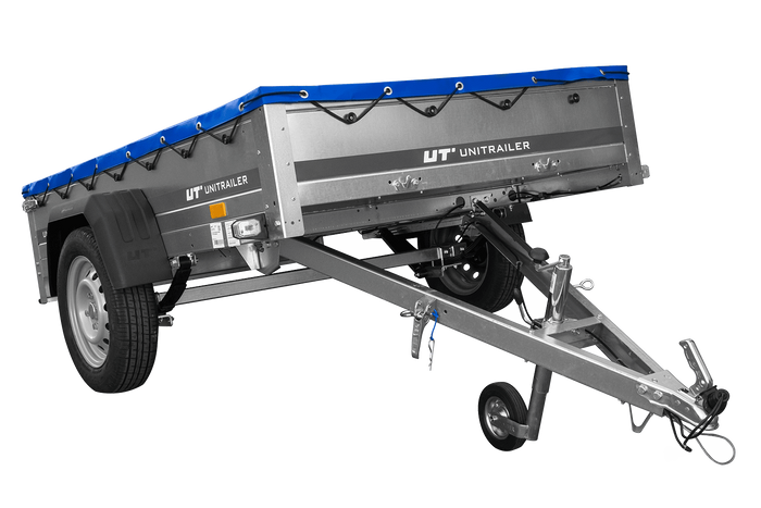 PKW Anhänger auf Blattfedern 200×125 UNITRAILER GARDEN 201/R KIPP mit H-0 Rahmen und blauer Plane-Neu
