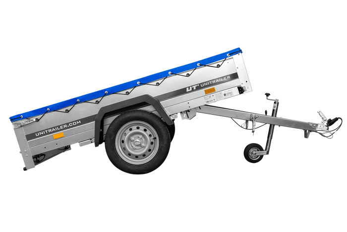PKW Anhänger auf Blattfedern 200×125 UNITRAILER GARDEN 201/R KIPP mit H-0 Rahmen und blauer Plane-Neu