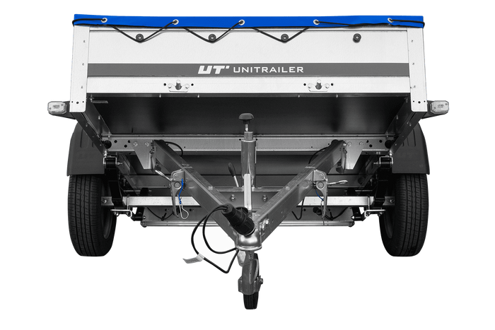 PKW Anhänger auf Blattfedern 200×125 UNITRAILER GARDEN 201/R KIPP mit H-0 Rahmen und blauer Plane-Neu