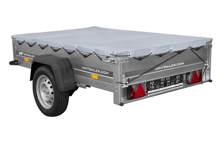 PKW-Anhänger auf Blattfedern 200×125 UNITRAILER GARDEN 201/R KIPP mit H-0 Rahmen und grauer Plane-Neu