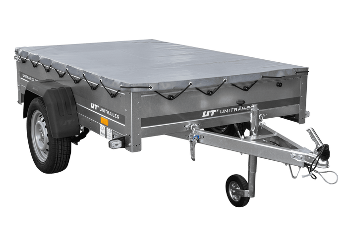 PKW-Anhänger auf Blattfedern 200×125 UNITRAILER GARDEN 201/R KIPP mit H-0 Rahmen und grauer Plane-Neu