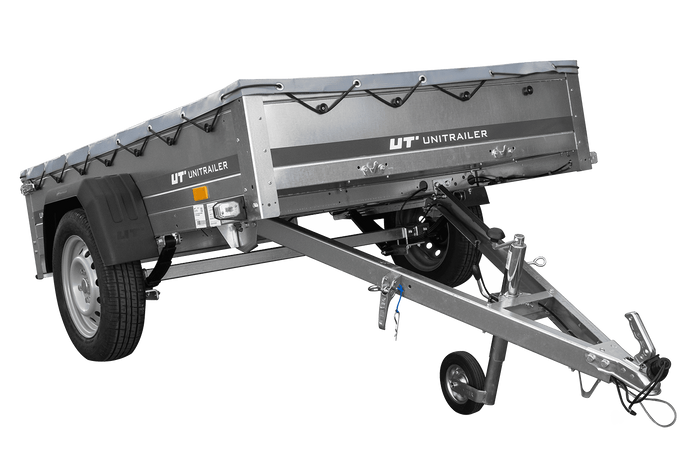 PKW-Anhänger auf Blattfedern 200×125 UNITRAILER GARDEN 201/R KIPP mit H-0 Rahmen und grauer Plane-Neu