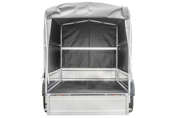 PKW-Anhänger auf Blattfedern 230×125 UNITRAILER GARDEN 230/R KIPP mit H-1100-Rahmen und grauer Plane-Neu