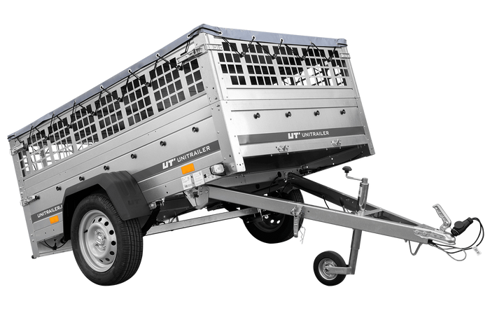 PKW-Anhänger auf Federn 200×125 UNITRAILER GARDEN 201/R KIPP mit Gitterwänden, H-0-Rahmen und grauer Plane-Neu