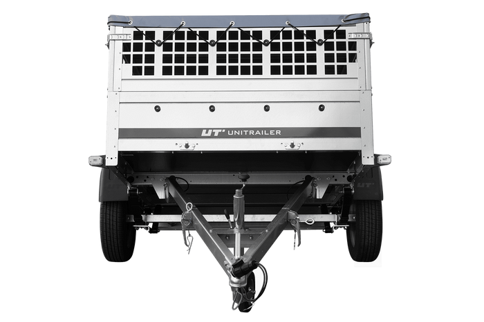 PKW-Anhänger auf Federn 200×125 UNITRAILER GARDEN 201/R KIPP mit Gitterwänden, H-0-Rahmen und grauer Plane-Neu