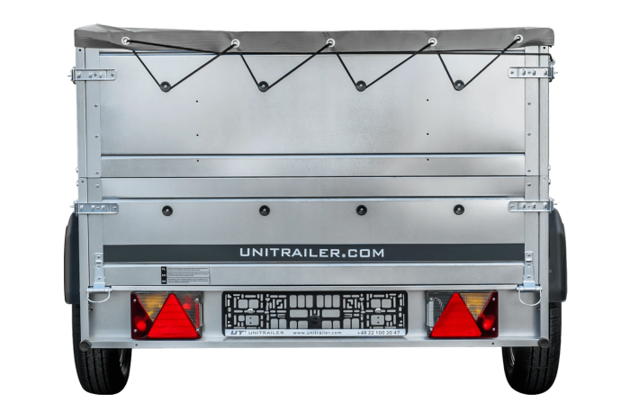 PKW-Anhänger auf Federn 230×125 UNITRAILER GARDEN 230/R KIPP mit BIS-Seiten, H-0-Rahmen und grauer Plane-Neu