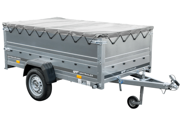 PKW-Anhänger auf Federn 230×125 UNITRAILER GARDEN 230/R KIPP mit BIS-Seiten, H-0-Rahmen und grauer Plane-Neu