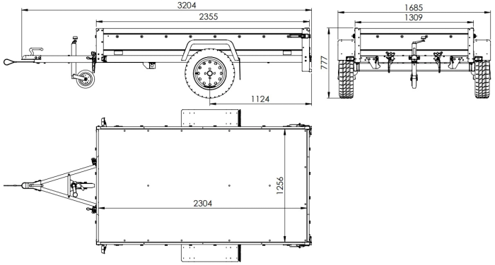 PKW-Anhänger auf Federn 230×125 UNITRAILER GARDEN 230/R KIPP mit BIS-Seiten, H-0-Rahmen und grauer Plane-Neu
