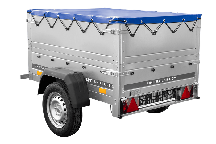Pkw Anhänger Neu GARDEN TRAILER 150 KIPP mit zusätzlichen Bordwänden, Stützrad und blauer Flachplane-Neu