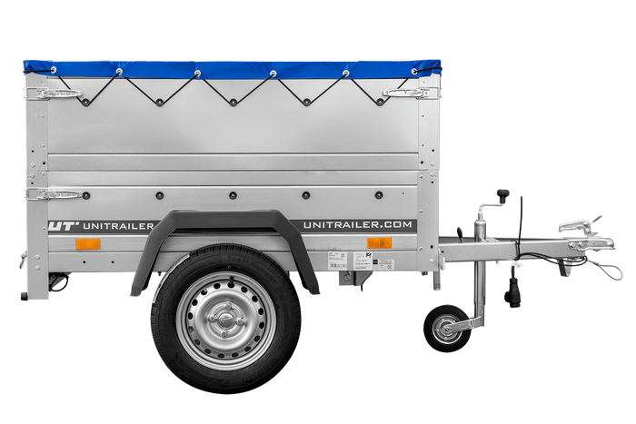 Pkw Anhänger Neu GARDEN TRAILER 150 KIPP mit zusätzlichen Bordwänden, Stützrad und blauer Flachplane-Neu