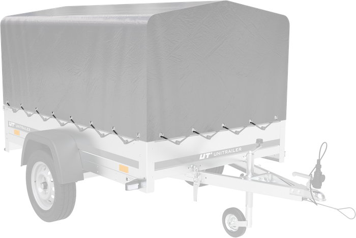 Autotransportanhänger 200×125 UNITRAILER GARDEN 201 KIPP mit BIS-Seitenwänden, H-800-Rahmen und grauer Plane-Neu