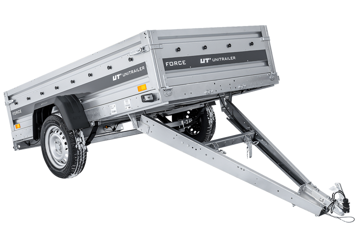 Anhänger mit Blattfedern 230×125 UNITRAILER FORCE 230/R KIPP mit H-1100 Spriegel und grauer Hochplane-Neu