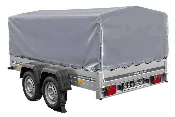 Zweiachsanhänger 264×150 UNITRAILER GARDEN 265/2 KIPP mit H-800 Rahmen und grauer Plane-Neu