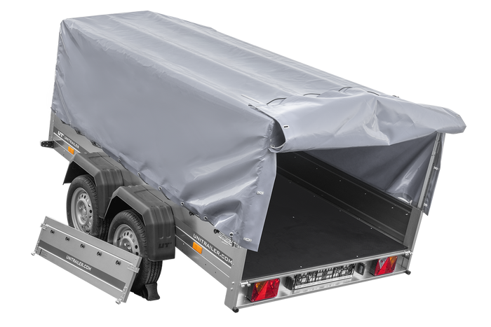Zweiachsanhänger 264×150 UNITRAILER GARDEN 265/2 KIPP mit H-800 Rahmen und grauer Plane-Neu