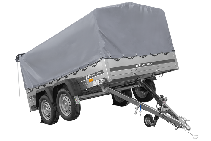 Zweiachsanhänger 264×150 UNITRAILER GARDEN 265/2 KIPP mit H-800 Rahmen und grauer Plane-Neu