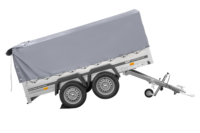 Zweiachsanhänger 264×150 UNITRAILER GARDEN 265/2 KIPP mit H-800 Rahmen und grauer Plane-Neu