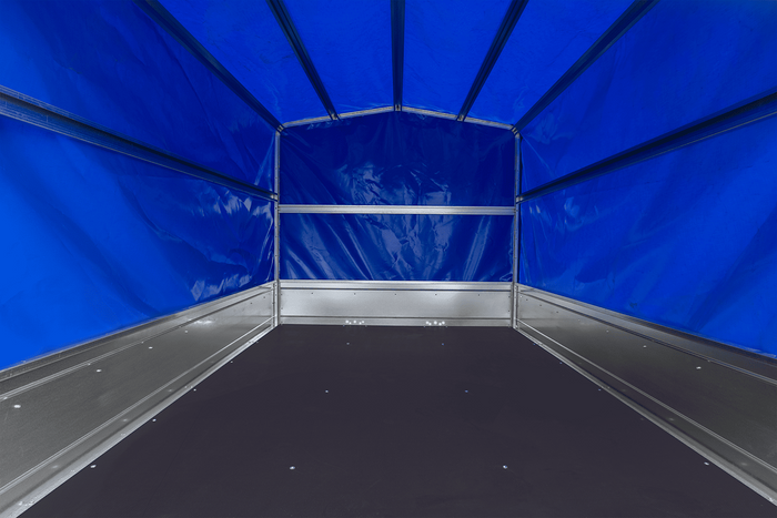 Zweiachsanhänger 264×150 UNITRAILER GARDEN 265/2 KIPP mit Rahmen H-1100 und blauer Plane-Neu