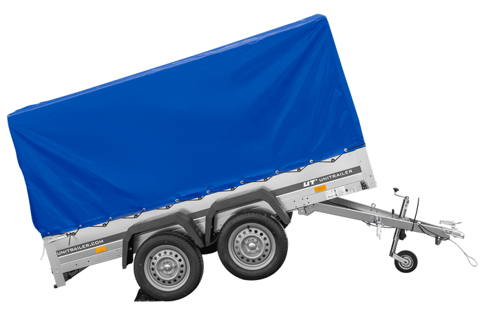 Zweiachsanhänger 264×150 UNITRAILER GARDEN 265/2 KIPP mit Rahmen H-1100 und blauer Plane-Neu