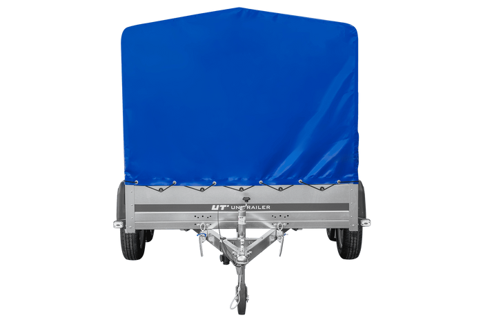 Zweiachsanhänger 264×150 UNITRAILER GARDEN 265/2 KIPP mit Rahmen H-1100 und blauer Plane-Neu