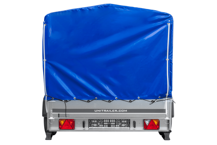 Zweiachsanhänger 264×150 UNITRAILER GARDEN 265/2 KIPP mit Rahmen H-1100 und blauer Plane-Neu